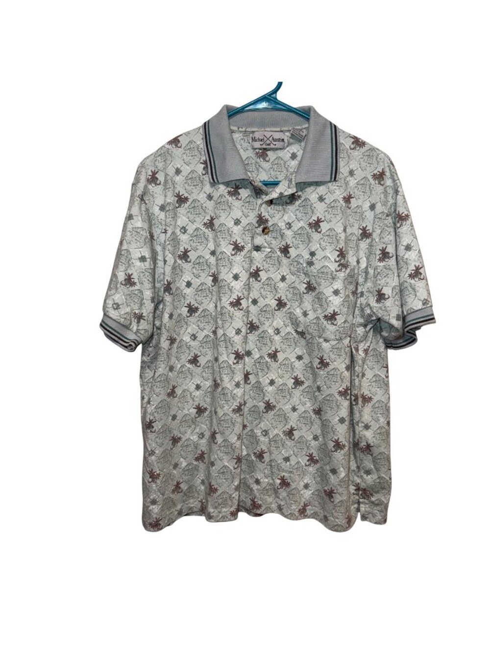 Michael Austin Golf Mens Polo Shirt Medium Palm Tree Print Short Sleeve